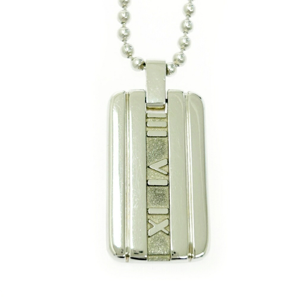 TIFFANY Co Silver Atlas Plate Ball Chain Necklace - Picture 2 of 6